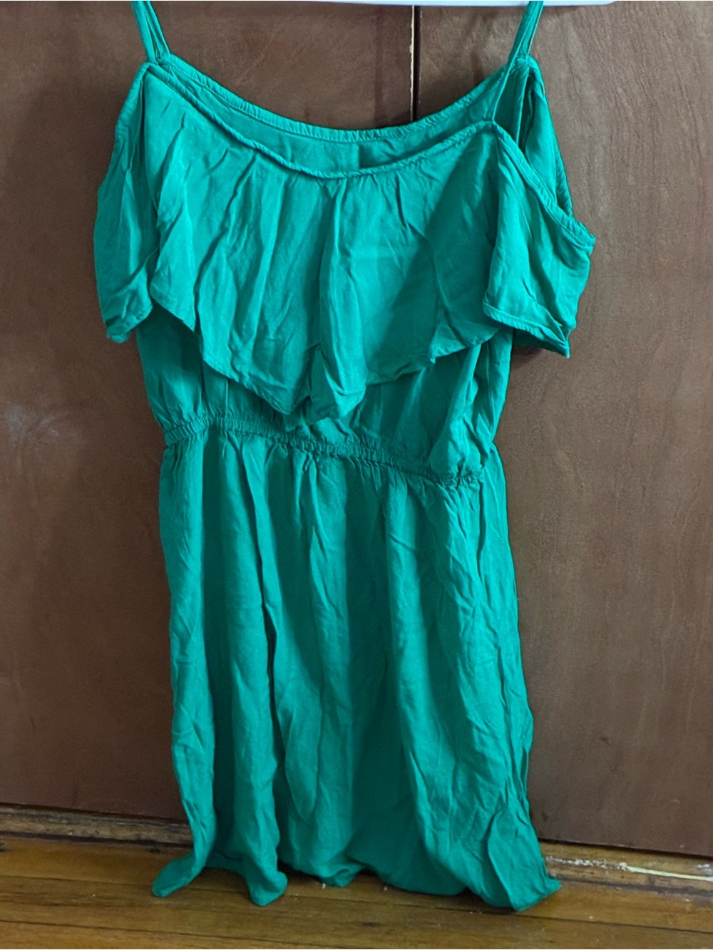 Off-Shoulder Teal Mini Dress with Ruffle Front